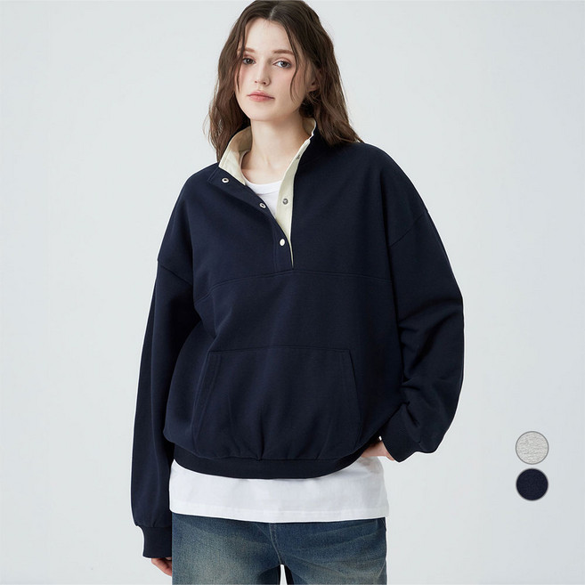 ELLEPARIS 여성용 배색 티핑 하이넥 스웻셔츠