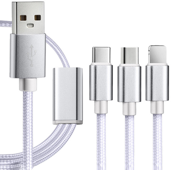 디어모모 5핀 8핀 c타입 3 in 1 케이블, 실버, 1개, 1.2m