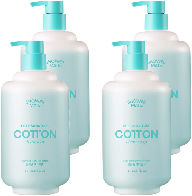 샤워메이트 딥모이스처 코튼 바디워시 클린솝향, 4개, 1L