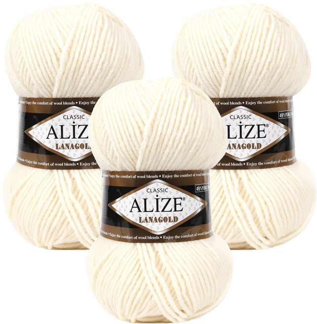알리제 라나골드 클래식 뜨개실, 라이트크림, 3개