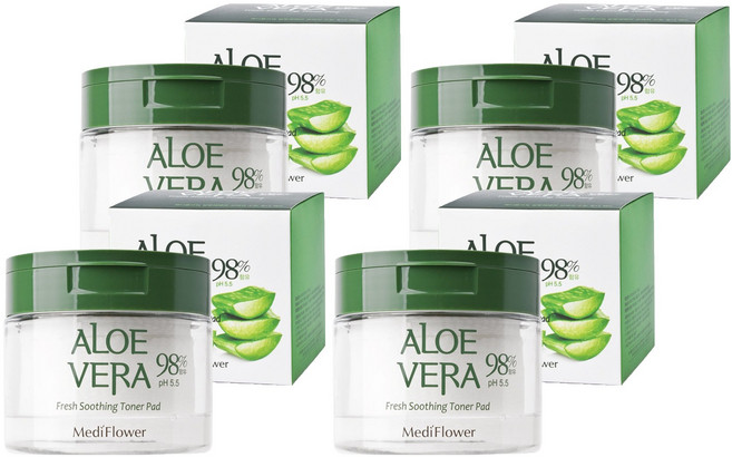 메디플라워 알로에 베라 프레쉬 수딩 토너패드 180ml, 60개입, 4개