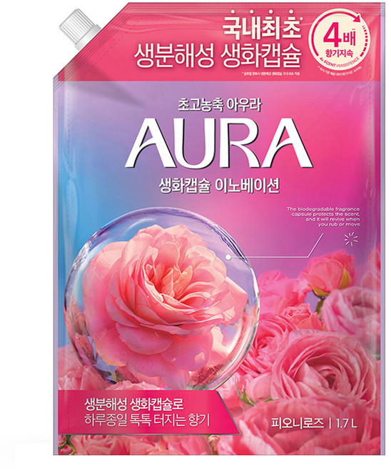 아우라 섬유유연제 피오니로즈향 리필, 1.7L, 1개입, 1개