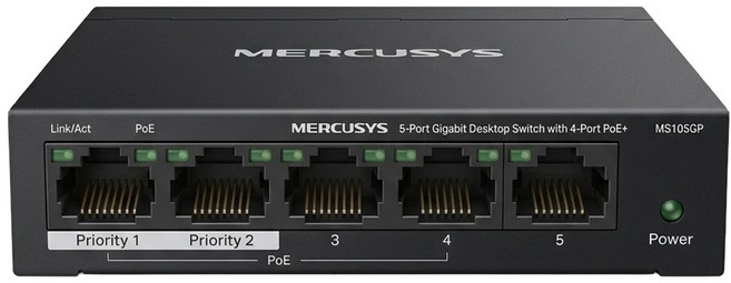 Mercusys 水星 MS105GP 5埠 Gigabit 網路交換器 含4埠POE+ 65W總功率 金屬殼 隨插即用 桌上型 壁掛式 原廠保固 1台