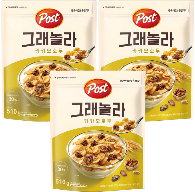 포스트 카카오 호두 그래놀라, 510g, 3개