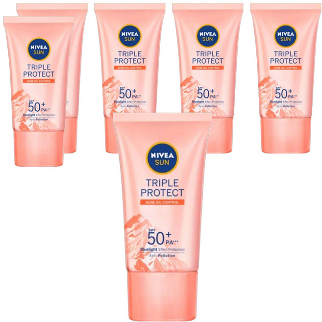 NIVEA 妮維雅 SUN 3重防護輕透防曬凝乳 SPF50+ PA+++ 控油不致痘 混合/油性肌適用, 40ml, 6件