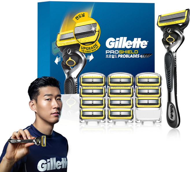 질레트 정품 프로쉴드 옐로우 매뉴얼 면도기 핸들1입 + 면도날12입, 1세트