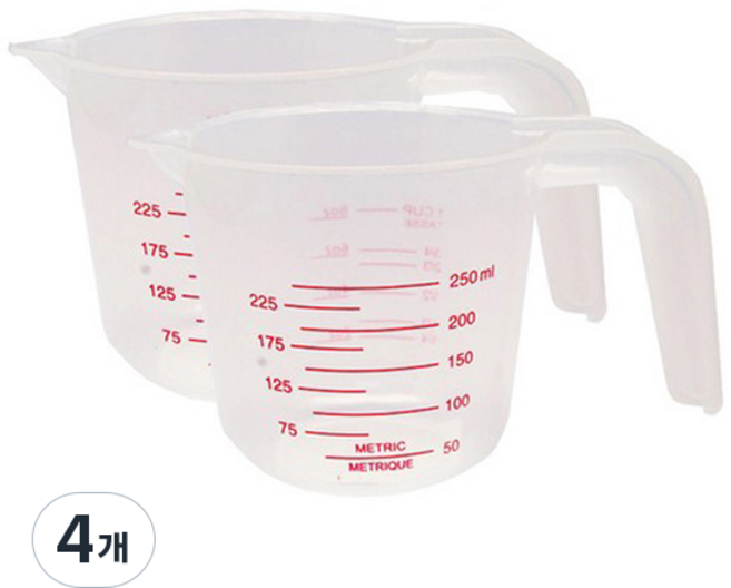 PP 계량컵, 반투명, 250ml, 4개