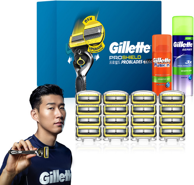 질레트 프로쉴드 옐로우 매뉴얼 면도기세트, 면도날 16p + 시리즈젤 + 퓨전하이드라젤, 1세트
