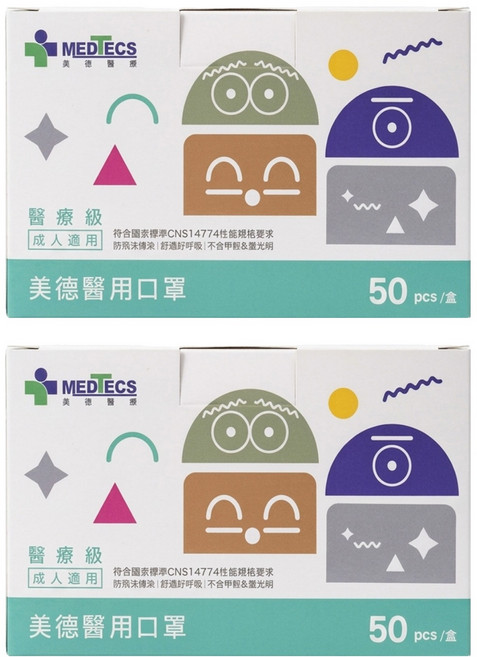 MEDTECS 美德醫療 成人醫用口罩, 按讚藍, 50片, 2盒