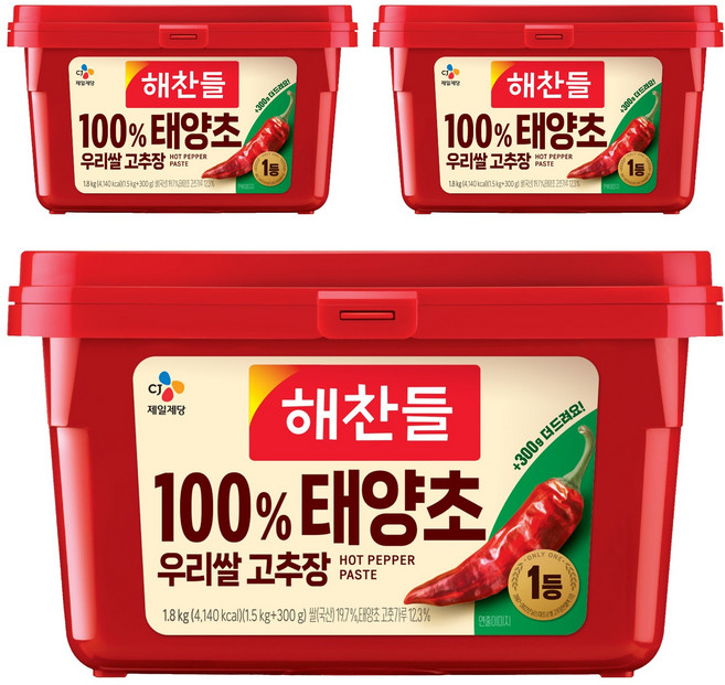 해찬들 태양초 우리쌀 고추장, 1.8kg, 3개