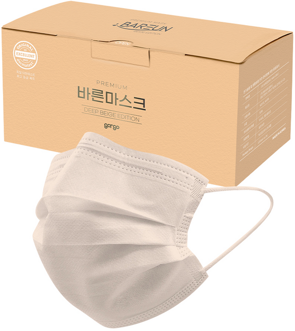 고르고 바른 마스크 대형 성인용, 50매입, 1개, 진베이지