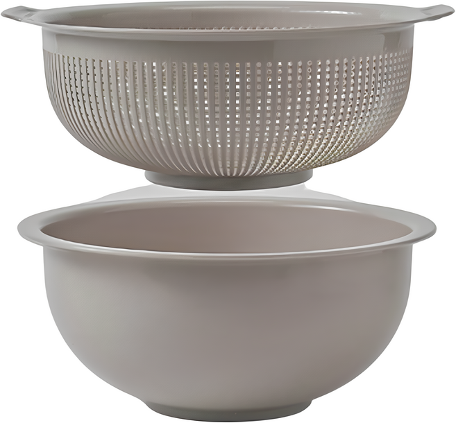 GINII 基尼 雙層蔬果瀝水籃 台灣設計製造, 可可棕, 1個