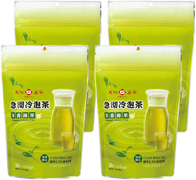 天仁茗茶 急沏冷泡茉香綠茶, 2g, 20包, 4袋