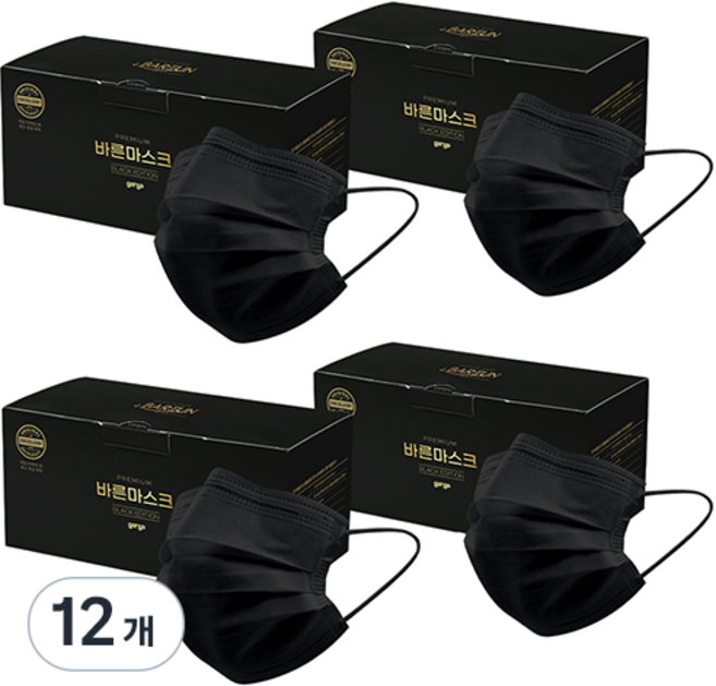고르고 바른 마스크 대형, 50매입, 12개, 블랙