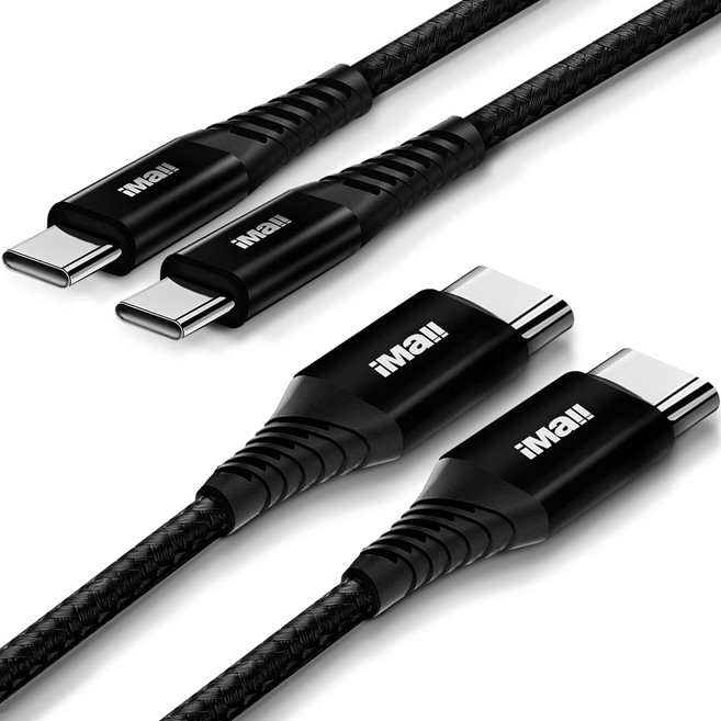 아이몰 C to C타입 PD 60W 패브릭 단선방지 초고속 충전 케이블, 1.2m, 블랙, 2개