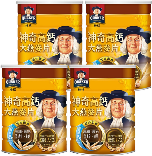 QUAKER 桂格 神奇高鈣大燕麥片, 700g, 4罐