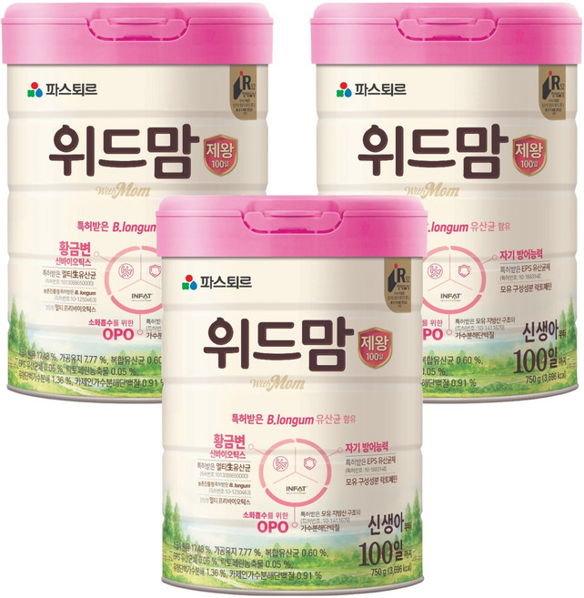 파스퇴르 위드맘 100일 제왕 분유, 750g, 3개