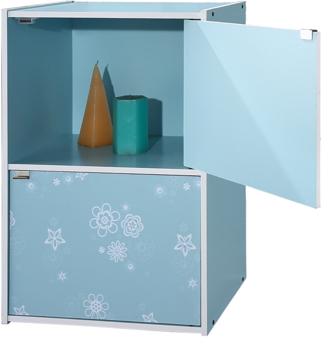 EASYHOME 花系列兩層兩門收納櫃, 藍色