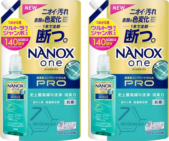 LION 獅王 NANOX one 奈米樂 PRO 超濃縮抗菌洗衣精補充包 加強去漬, 1400g, 2包