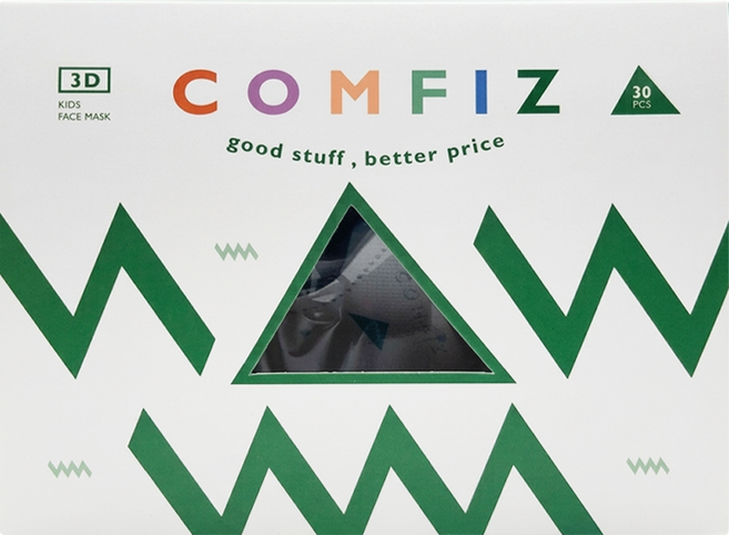 COMFIZ 康菲 3D醫療口罩 大童(13 x 10cm) 7~12歲, 30片, 1盒, 探索圖形 灰色