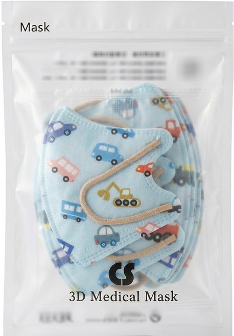 CS 凱馺國際 幼幼3D立體醫用口罩, 酷炫車車MINI 藍色, 20片, 1包