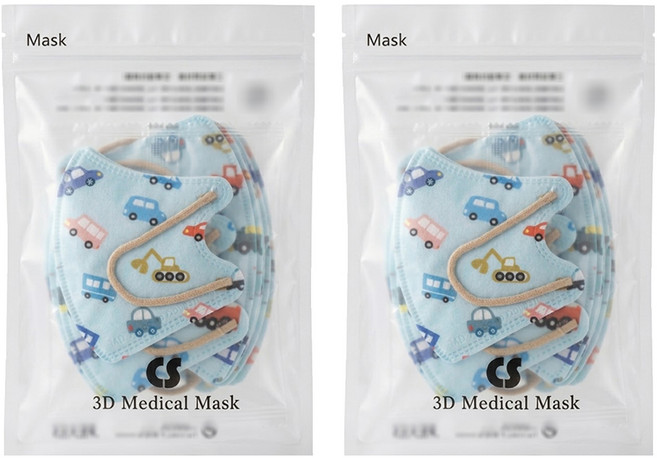 CS 凱馺國際 幼幼3D立體醫用口罩, 酷炫車車MINI 藍色, 20片, 2包