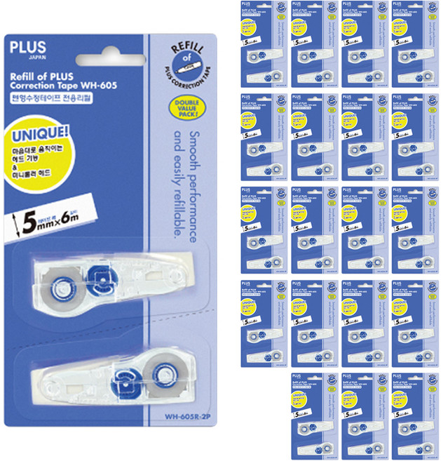 플러스 수정테이프 리필 WH-605R 2개, 혼합색상, 20개