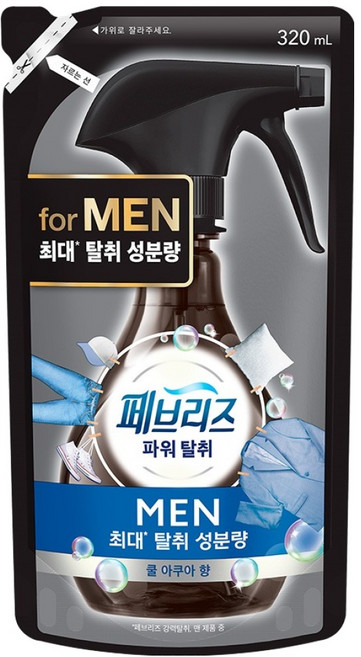 페브리즈 섬유 탈취제 맨 쿨 아쿠아향 리필, 320ml, 1개