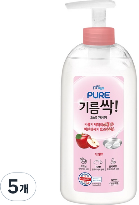 피죤퓨어 기름싹 주방세제 사과향, 5개, 700ml