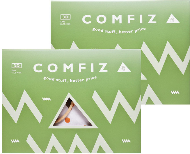 COMFIZ 康菲 大童3D立體醫療口罩 適用7~12歲, 20片, 2盒, 水豚一家