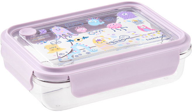 LocknLock 樂扣樂扣 ECOZEN 怪好吃三分隔便當盒 B6C12 1L, 紫紫怪 紫色 + 透明色, 1個