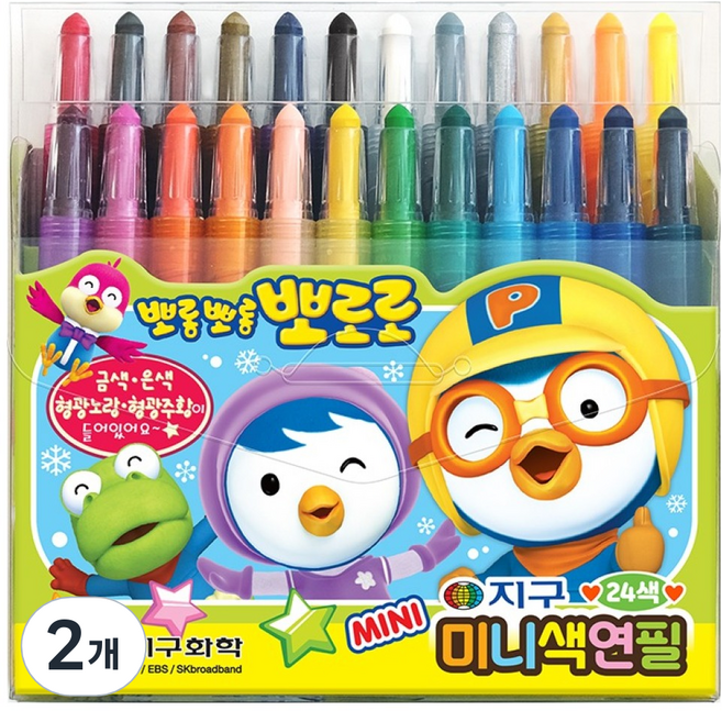 지구화학 뽀로로 미니색연필, 24색, 2개