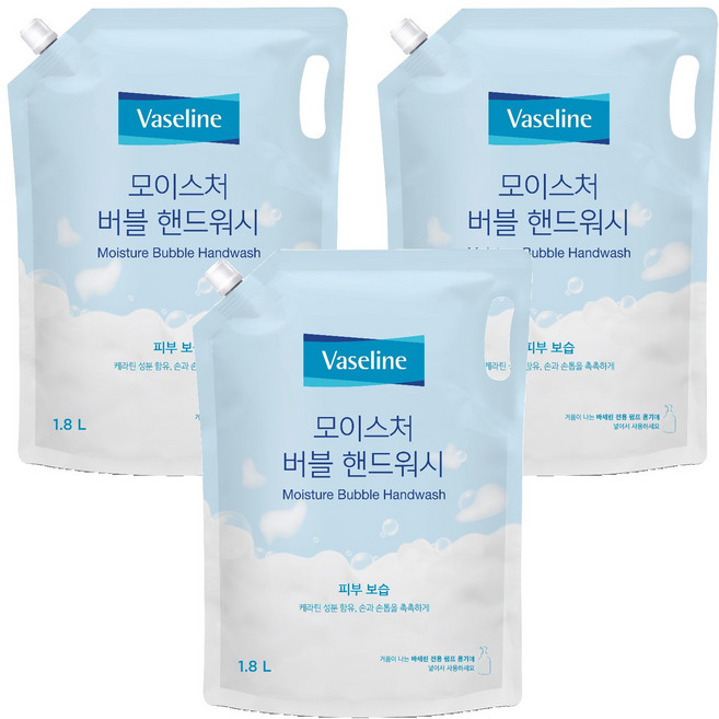 애경바세린 모이스처 버블 핸드워시 리필, 1.8L, 3개
