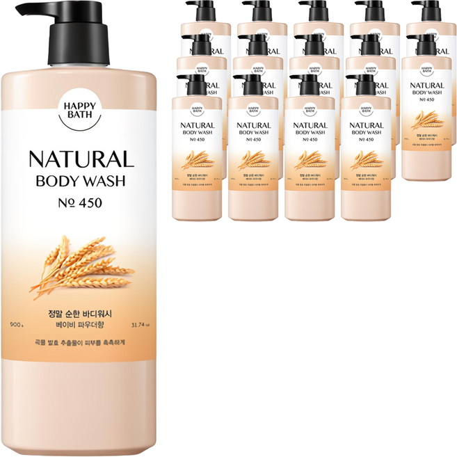 해피바스 내추럴 정말 순한 바디워시 베이비 파우더향, 900g, 15개