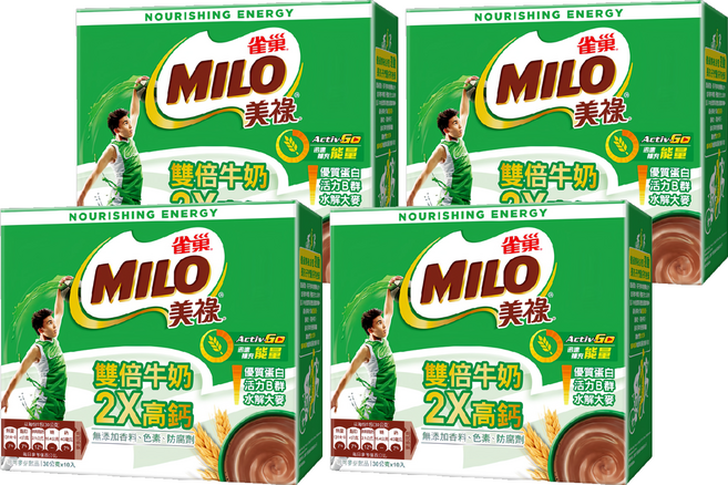 MILO 美祿 巧克力麥芽飲品 雙倍牛奶添加, 30g, 10包, 4盒