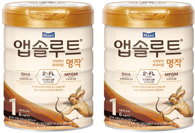 앱솔루트 명작 2FL 분유 1단계, 800g, 2개