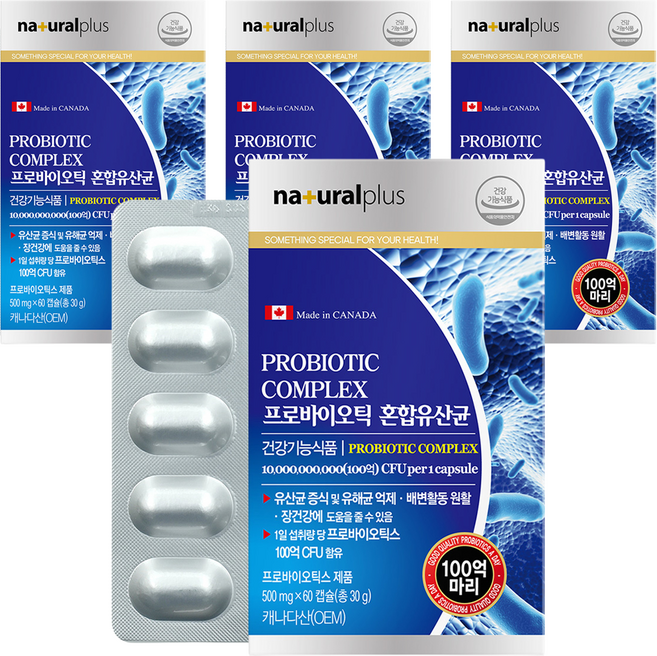 내츄럴플러스 프로바이오틱 혼합유산균, 60정, 30g, 4개