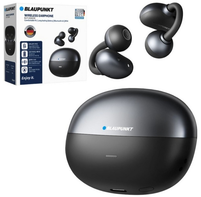 블라우풍트 블루닷 프로 ENC 노이즈 캔슬링 오픈 귀걸이형 블루투스 6.0 이어폰, 블랙, BLP-OE663K