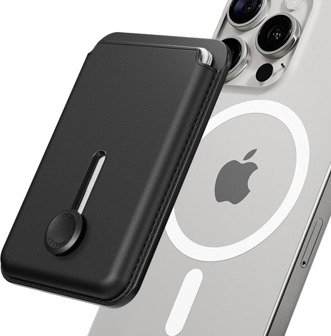 신지모루 슬라이드 M 비카 버튼업 맥세이프 카드지갑 휴대폰 홀더, 블랙, 1개