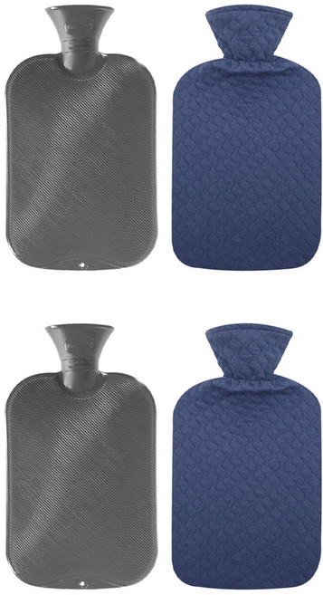 파쉬 양면빗살 2L 보온 물주머니 랜덤발송 + 누빔면 물결무늬커버 블루 세트, 2세트