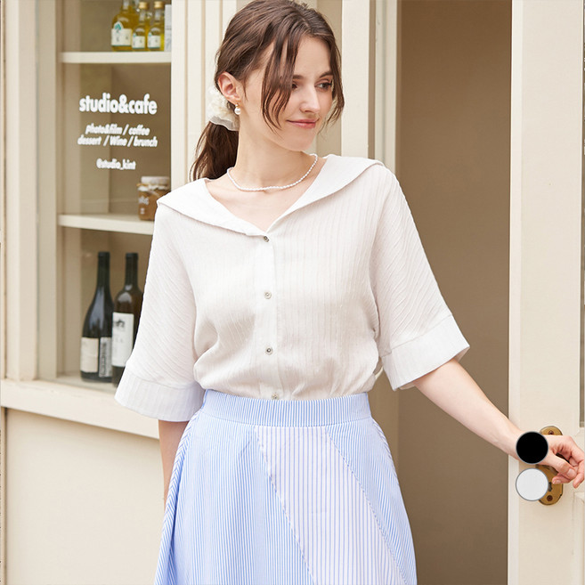 ELLE PARIS 세일러넥 하프 슬리브 블라우스