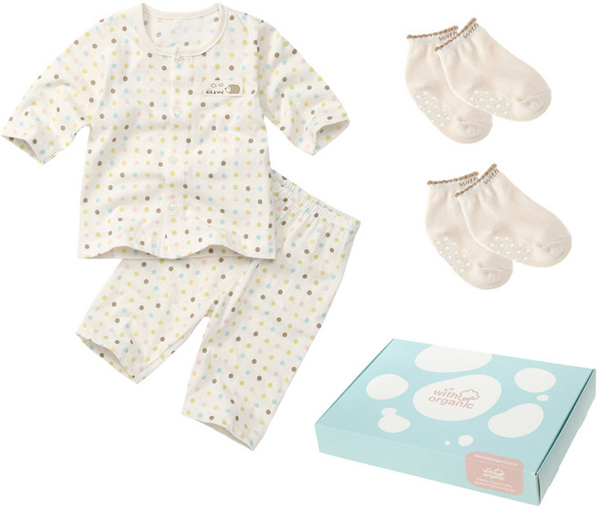 위드오가닉 여름 유아내의 + 양말 2p + 핑크박스 세트
