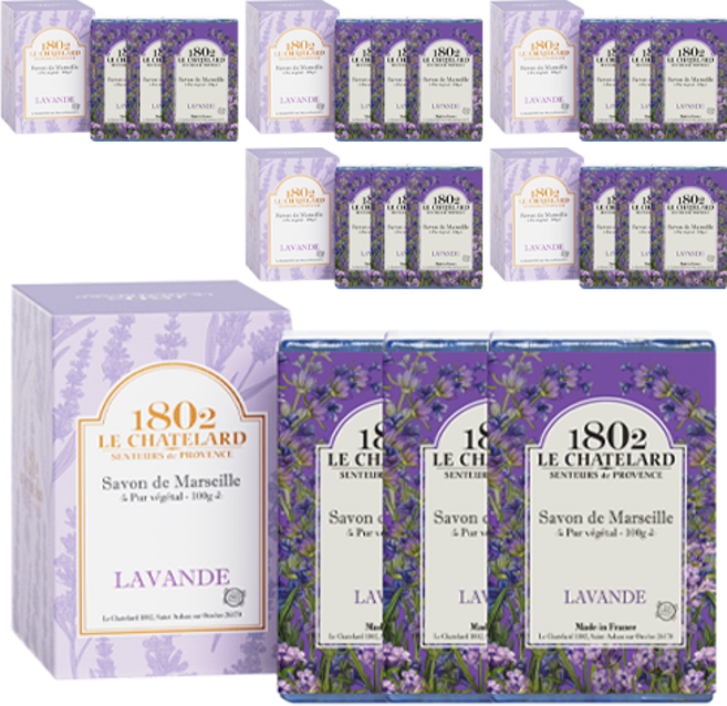 르샤트라1802 마르세유 세수비누 라벤더플라워향, 100g, 18개입