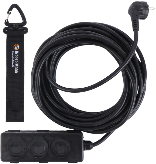 브리즈문 고용량 캠핑 리드선 3구 10m + 비너형 벨크로 스트랩 세트, 모던 블랙, 1세트