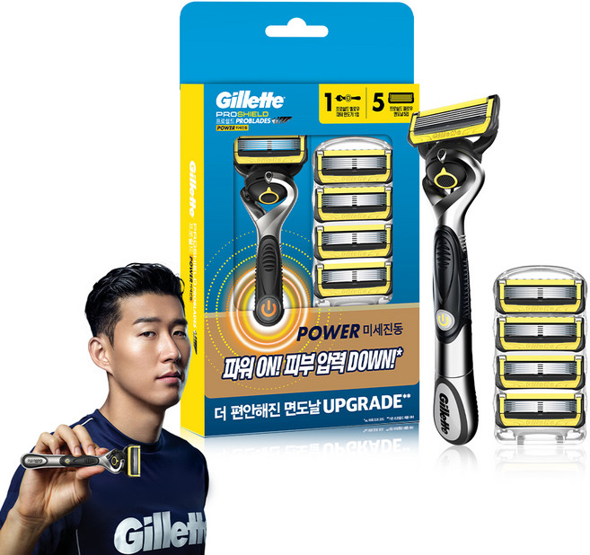 Gillette 吉列 Gillette 頂護動力刀架 黃色 + 刀片 5入組, 1套, 單一商品