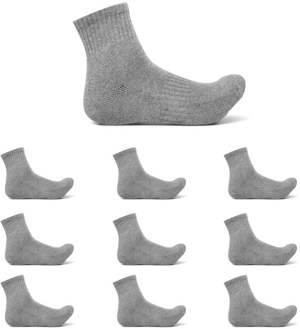티아이바로 남성용 2중파일 스포츠 단목 양말 10켤레, 그레이, 10개