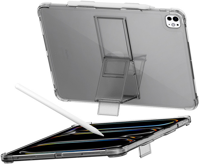 아라리 아이패드 투명 애플펜슬 수납 4단 각도 거치대 스탠드 케이스 플렉실드 SP, 클리어 블랙, 1개