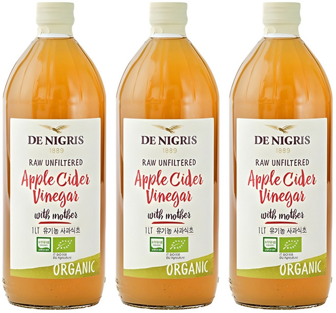 데니그리스 유기농 사과 식초, 1L, 3개