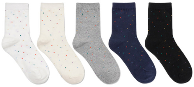 박군 여성용 믹스도트 중목 양말 5종 세트