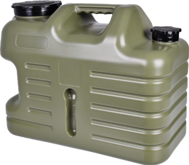 OUTSY 戶外露營軍風手提水龍頭儲水桶 18.5L 食品級PE材質 附密封蓋 延長管 刷子, 軍綠, 1個